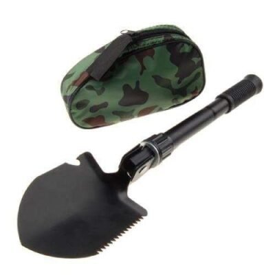 Flyworld Portable Folding Shovel,Compact Camping Gear for Car,Gardening,Snow Shovel with Carry Pouch (Black)