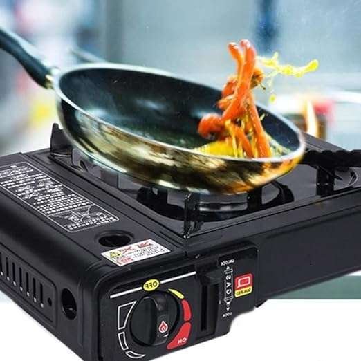 Flyworld Alloy Steel Camping Portable Gas Stove Use With Dual Mode Lpg Cylinder And Butane Gas Can,Gas Chulha For Outdoor Travel Stove,Tracking(Black) - Image 2