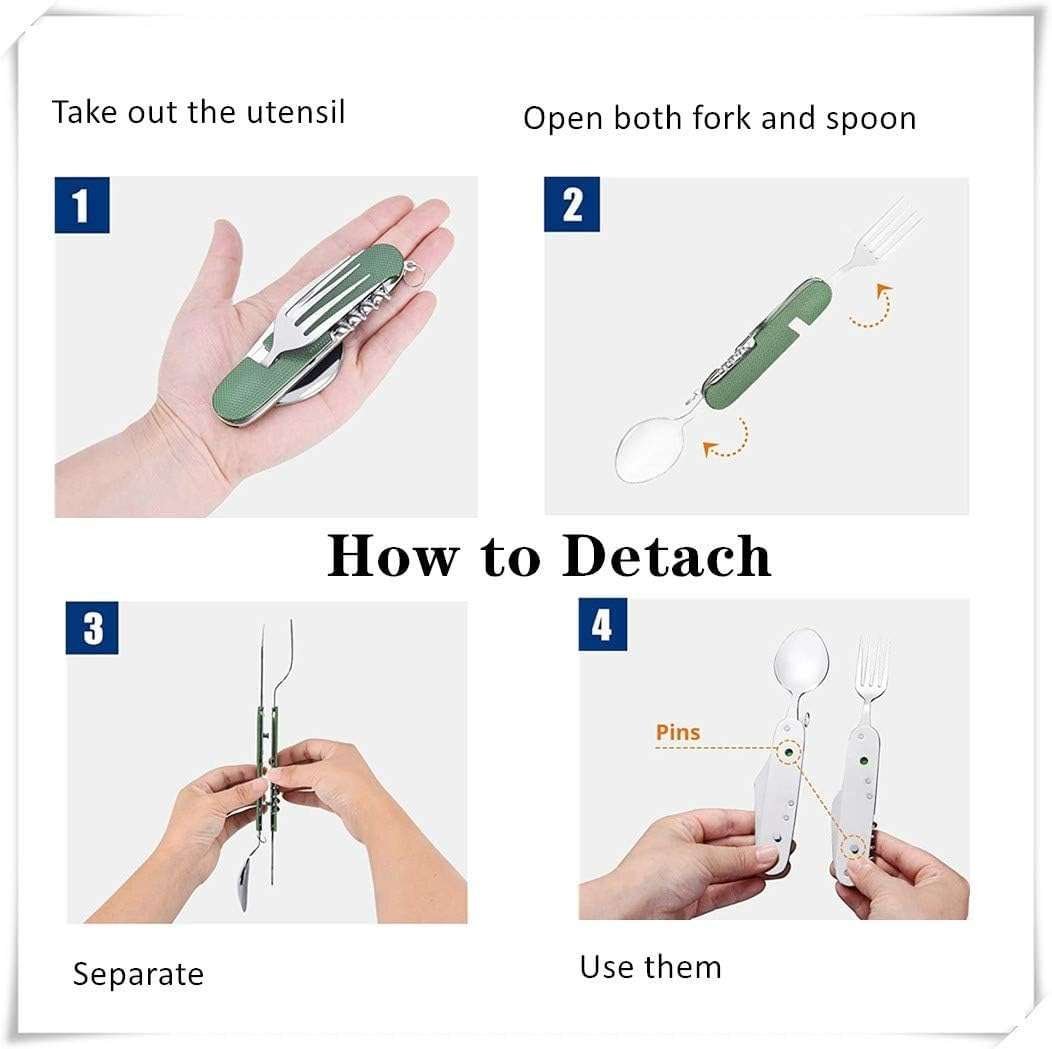 Fly World 6-in-1 Multi-Function Camping Utensil Flatware Set Detachable Spoon Fork Knife Combo Mess Kit with Carrying Pouch (Multi) - Image 4