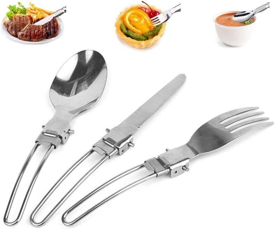 Flyworld 6 Piece Folding Camping Cutlery Set, Stainless Steel Portable Knife and Fork Spoon with a Nylon Pouch Cutlery Kit for Picnic Outdoor, Hiking, Travel - Image 2