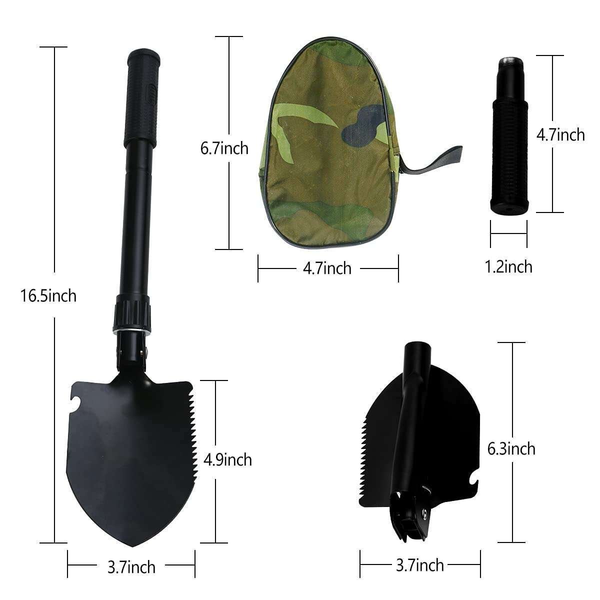Flyworld Portable Folding Shovel,Compact Camping Gear for Car,Gardening,Snow Shovel with Carry Pouch (Black) - Image 2