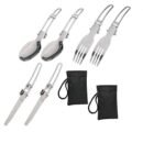 Flyworld 6 Piece Folding Camping Cutlery Set, Stainless Steel Portable Knife and Fork Spoon with a Nylon Pouch Cutlery Kit for Picnic Outdoor, Hiking, Travel