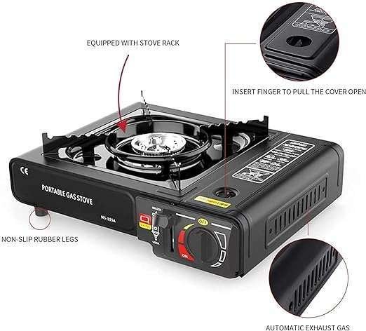 Flyworld Alloy Steel Camping Portable Gas Stove Use With Dual Mode Lpg Cylinder And Butane Gas Can,Gas Chulha For Outdoor Travel Stove,Tracking(Black) - Image 3
