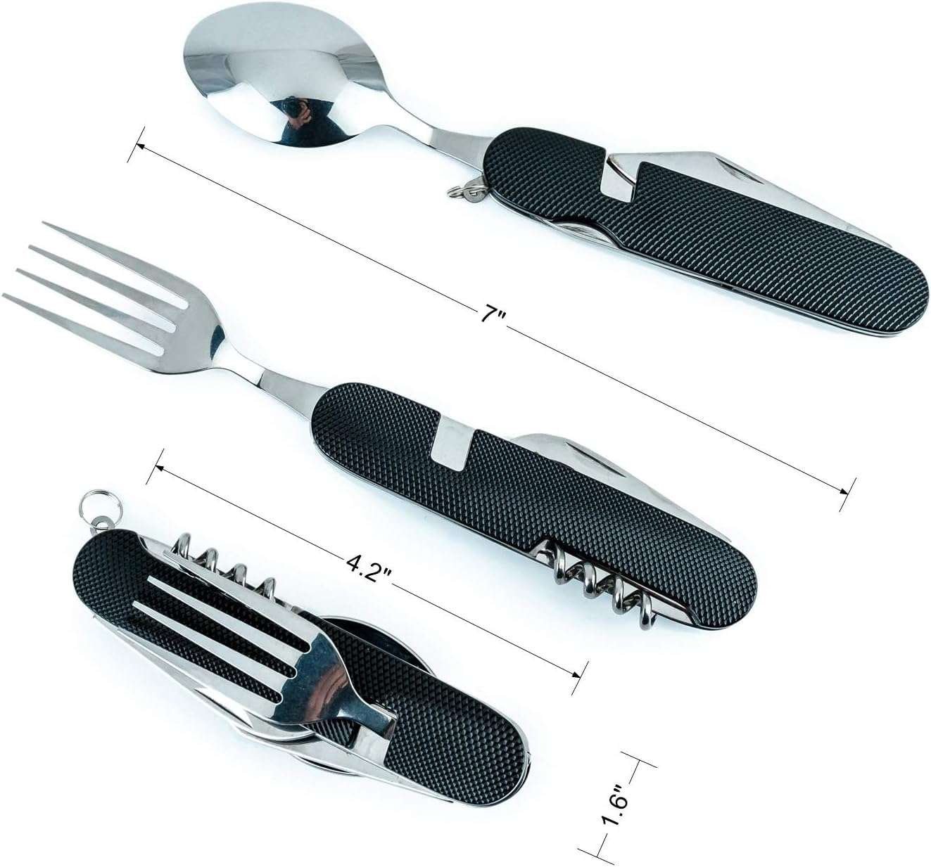 Fly World 6-in-1 Multi-Function Camping Utensil Flatware Set Detachable Spoon Fork Knife Combo Mess Kit with Carrying Pouch (Multi) - Image 2
