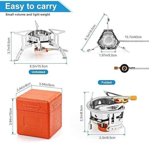 Flyworld 3500 W Camping Stove With Convenient Piezo Ignition, Butane Gas Burner Cylinder, Backpacking & Picnic Mini Gas Stove Travelling,Tracking Small Portable Gas Stove With Carrying Case. (Retro) - Image 5