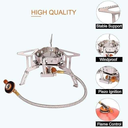 Flyworld 3500 W Camping Stove With Convenient Piezo Ignition, Butane Gas Burner Cylinder, Backpacking & Picnic Mini Gas Stove Travelling,Tracking Small Portable Gas Stove With Carrying Case. (Retro) - Image 3