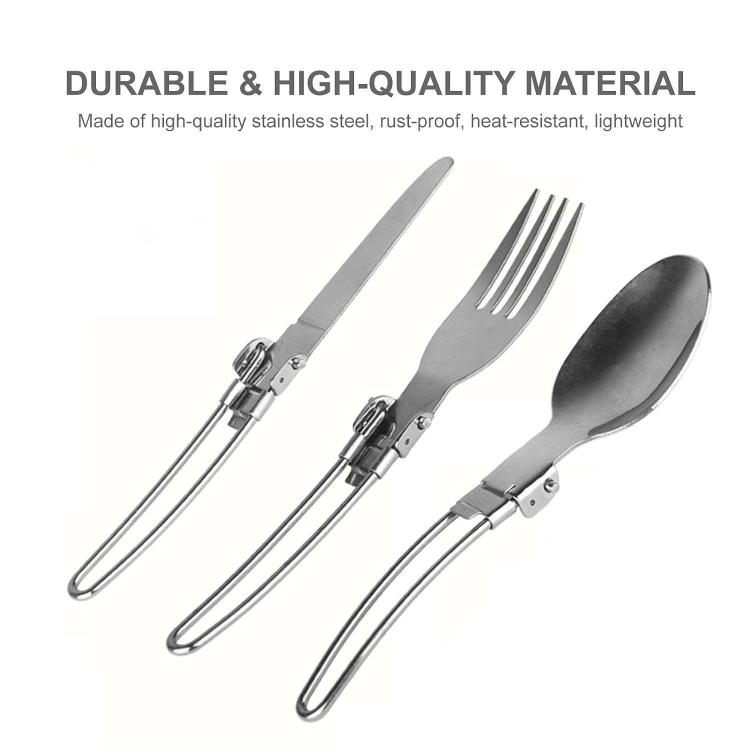 Flyworld 6 Piece Folding Camping Cutlery Set, Stainless Steel Portable Knife and Fork Spoon with a Nylon Pouch Cutlery Kit for Picnic Outdoor, Hiking, Travel - Image 4