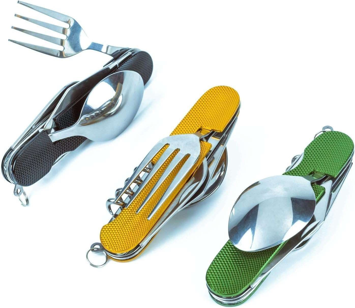Fly World 6-in-1 Multi-Function Camping Utensil Flatware Set Detachable Spoon Fork Knife Combo Mess Kit with Carrying Pouch (Multi)