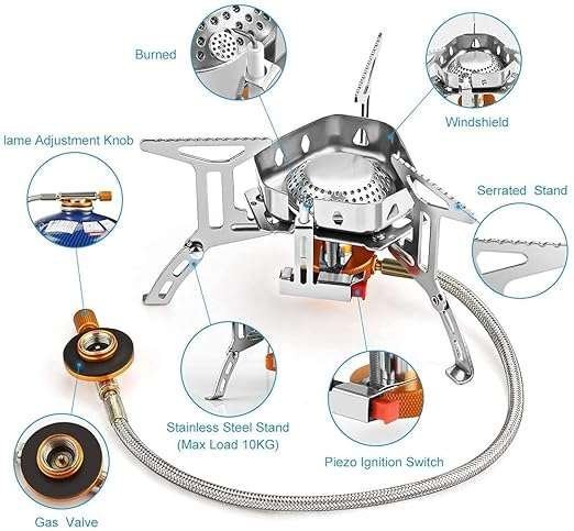 Flyworld 3500 W Camping Stove With Convenient Piezo Ignition, Butane Gas Burner Cylinder, Backpacking & Picnic Mini Gas Stove Travelling,Tracking Small Portable Gas Stove With Carrying Case. (Retro) - Image 2