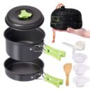 Flyworld 8 Pcs Camping Cooking Set，Camping Accessories for Outdoor，Camping Utensils with Carry Bag，Camping Bowl Pot Pan Set
